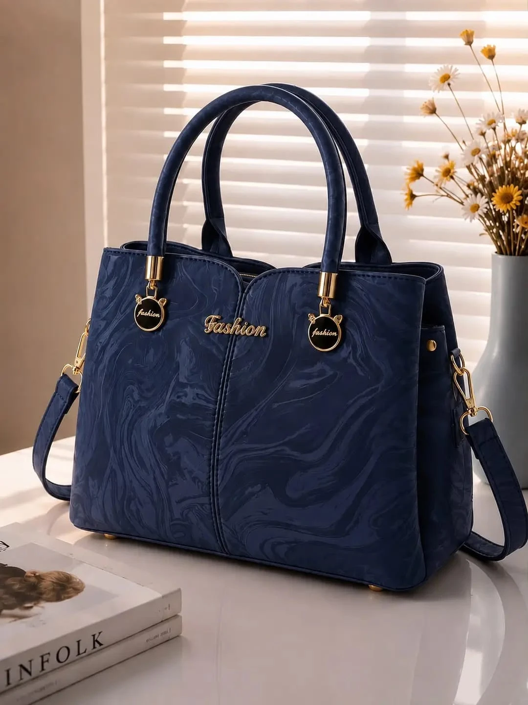 Rexine Top Handle Bag with Pouch view 4