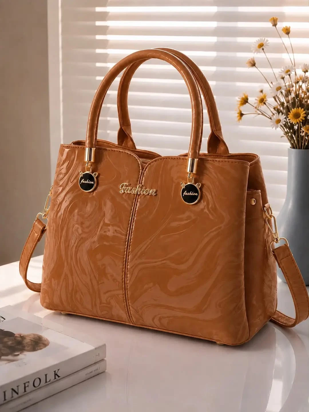 Rexine Top Handle Bag with Pouch view 3