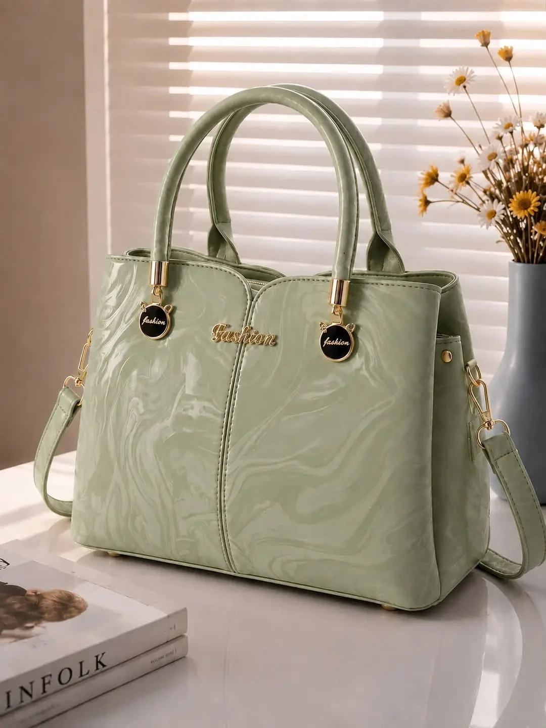 Rexine Top Handle Bag with Pouch view 6