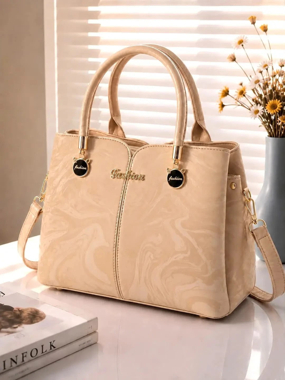 Rexine Top Handle Bag with Pouch view 5