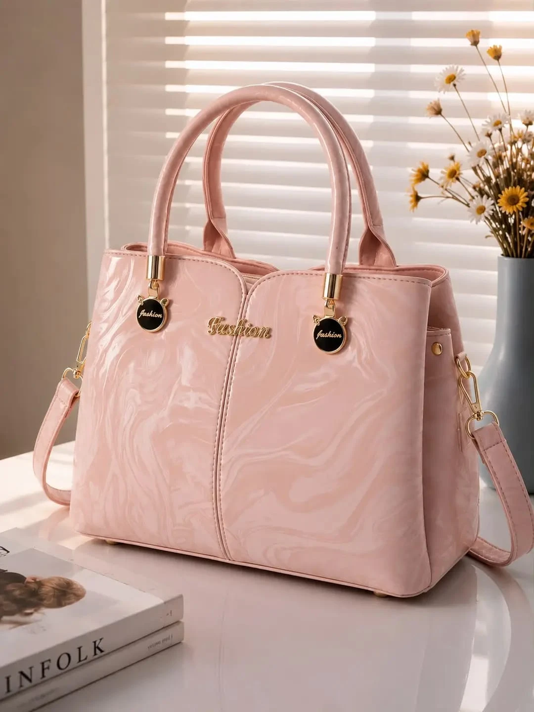 Rexine Top Handle Bag with Pouch view 7