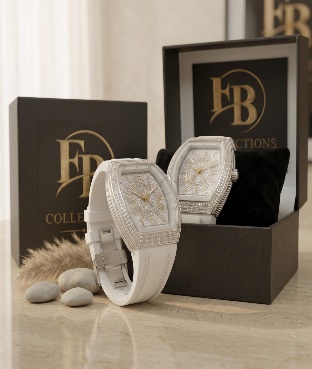 Luxury FM Diamond Watch White Strap view 2